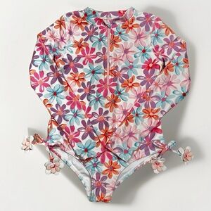 Banana‎ Boat Swim Floral Long Sleeves One Piece Swimsuit Girls Sz 5/6 Stretchy